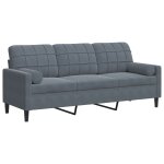 Vidaxl canapé 3 places avec oreillers gris foncé 180 cm velours Vidaxl canapé 3 places avec oreillers gris foncé 180 cm velours