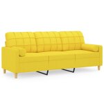 Vidaxl canap� 3 places avec oreillers jaune clair 180 cm tissu