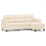 Vidaxl canapé 3 places avec repose - pieds beige 180 cm tissu microfibre Vidaxl canapé 3 places avec repose - pieds beige 180 cm tissu microfibre