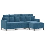 Vidaxl canap  3 places avec repose - pieds bleu 180 cm velours