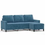 Vidaxl canap� � 3 places avec repose - pieds bleu 180 cm velours