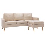 Vidaxl canap  3 places avec repose - pied crme tissu