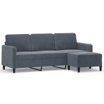 Vidaxl canap  3 places avec repose - pieds gris fonc 180 cm velours