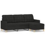 Vidaxl canap  3 places avec repose - pieds noir 180 cm tissu