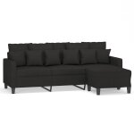 Vidaxl canap  3 places avec repose - pieds noir 180 cm tissu