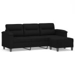 Vidaxl canap� 3 places avec repose - pieds noir 180 cm tissu microfibre