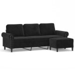 Vidaxl canap� � 3 places avec repose - pieds noir 180 cm velours