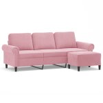 Vidaxl canap� � 3 places avec repose - pieds rose 180 cm velours