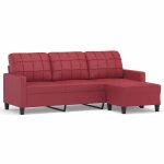 Vidaxl canap  3 places repose - pieds rouge bordeaux 180 cm similicuir