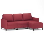 Vidaxl canap  3 places repose - pieds rouge bordeaux 180 cm similicuir