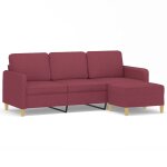 Vidaxl canap� � 3 places avec repose - pieds rouge bordeaux 180 cm tissu