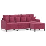 Vidaxl canap  3 places et repose - pieds rouge bordeaux 180 cm velours