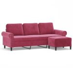 Vidaxl canapé à 3 places et repose - pieds rouge bordeaux 180 cm velours Vidaxl canapé à 3 places et repose - pieds rouge bordeaux 180 cm velours