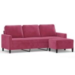 Vidaxl canapé à 3 places et repose - pieds rouge bordeaux 180 cm velours Vidaxl canapé à 3 places et repose - pieds rouge bordeaux 180 cm velours