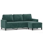 Vidaxl canapé à 3 places avec repose - pieds vert foncé 180 cm velours Vidaxl canapé à 3 places avec repose - pieds vert foncé 180 cm velours