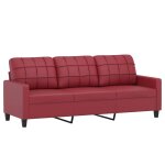 Vidaxl canapé à 3 places rouge bordeaux 180 cm similicuir Vidaxl canapé à 3 places rouge bordeaux 180 cm similicuir