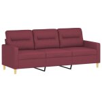 Vidaxl canapé à 3 places rouge bordeaux 180 cm tissu Vidaxl canapé à 3 places rouge bordeaux 180 cm tissu
