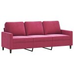 Vidaxl canap� � 3 places rouge bordeaux 180 cm velours