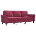 Vidaxl canapé à 3 places rouge bordeaux 180 cm velours Vidaxl canapé à 3 places rouge bordeaux 180 cm velours
