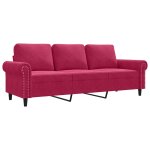 Vidaxl canap� � 3 places rouge bordeaux 180 cm velours