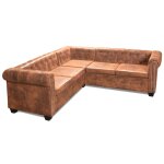 Vidaxl canap d'angle chesterfield 5 plcs cuir artificiel marron