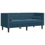 Vidaxl canap� chesterfield avec traversins 2 places bleu velours