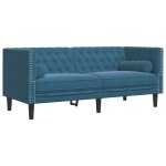Vidaxl canapé chesterfield avec traversins 2 places bleu velours Vidaxl canapé chesterfield avec traversins 2 places bleu velours