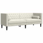 Vidaxl canapé chesterfield avec traversins 3 places crème velours Vidaxl canapé chesterfield avec traversins 3 places crème velours