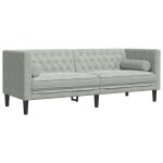 Vidaxl canapé chesterfield avec traversins 3 places gris clair velours Vidaxl canapé chesterfield avec traversins 3 places gris clair velours
