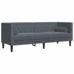Vidaxl canapé chesterfield avec traversins 3 places gris foncé velours Vidaxl canapé chesterfield avec traversins 3 places gris foncé velours