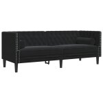 Vidaxl canapé chesterfield avec traversins 3 places noir velours Vidaxl canapé chesterfield avec traversins 3 places noir velours