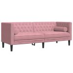 Vidaxl canapé chesterfield avec traversins 3 places rose velours Vidaxl canapé chesterfield avec traversins 3 places rose velours