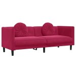 Vidaxl canap� avec coussins 3 places rouge bordeaux velours