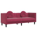 Vidaxl canap avec coussins 3 places rouge bordeaux velours