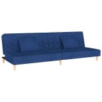 Vidaxl canap - lit  2 places avec deux oreillers bleu tissu