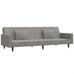 Vidaxl canap - lit  2 places avec deux oreillers gris clair velours