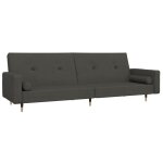 Vidaxl canap - lit  2 places avec deux oreillers gris fonc velours