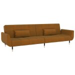 Vidaxl canap - lit  2 places avec deux oreillers marron velours