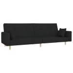 Vidaxl canap - lit  2 places avec deux oreillers noir tissu