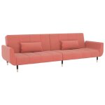 Vidaxl canap - lit  2 places avec deux oreillers rose velours