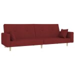 Vidaxl canap - lit  2 places avec deux oreillers rouge bordeaux tissu