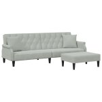 Vidaxl canap - lit  2 places avec oreillers et repose - pied gris clair