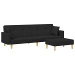 Vidaxl canap - lit  2 places avec repose - pied noir tissu