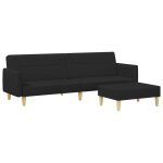Vidaxl canap - lit  2 places avec repose - pied noir tissu