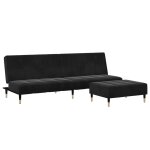 Vidaxl canap - lit  2 places avec repose - pied noir velours