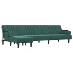 Vidaxl canap - lit en forme de l vert fonc 260x140x70 cm velours