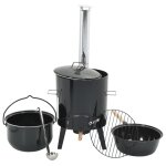 Vidaxl canon  goulasch avec chemine et couvercle noir acier maill