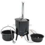 Vidaxl canon � goulasch avec chemin�e et couvercle noir acier �maill�