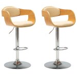Vidaxl chaises de bar lot de 2 cr�me bois courb� et similicuir