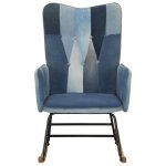 Vidaxl chaise à bascule denim bleu toile patchwork Vidaxl chaise à bascule denim bleu toile patchwork
